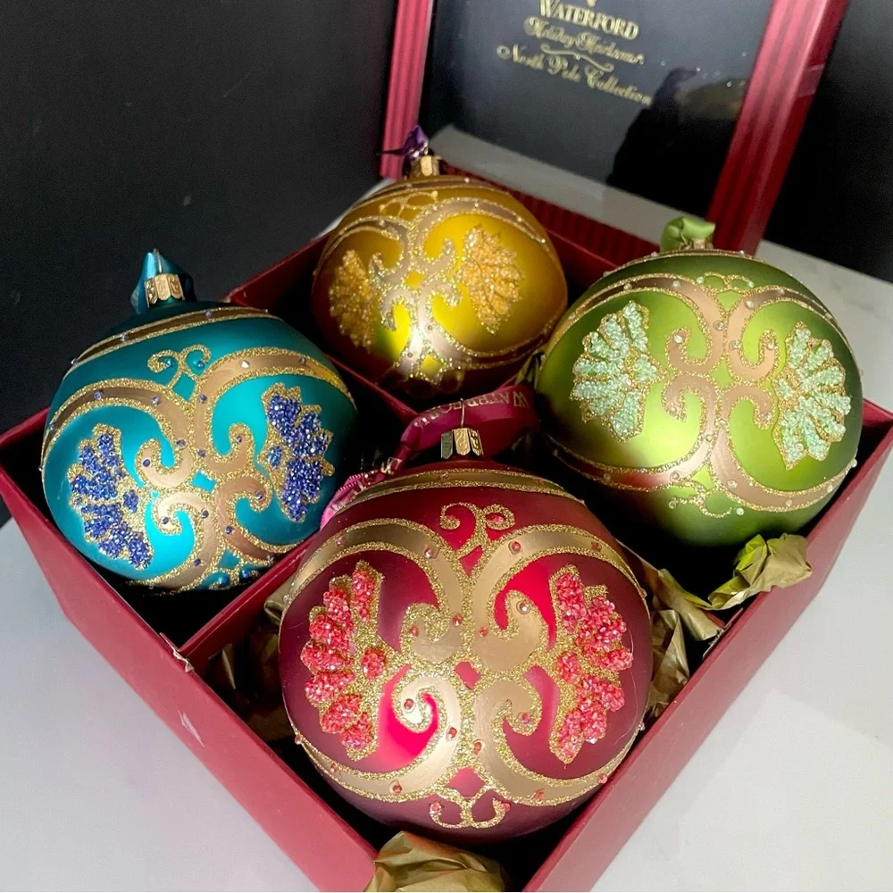 SET of 4 Paisley Ball Heirloom Ornaments - North Pole Collection - by Waterford